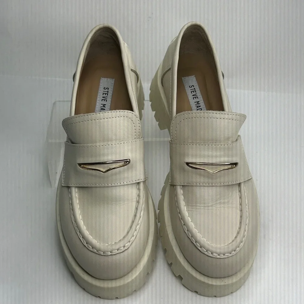 Steve Madden Lawrence Bone Leather Chunky Lug Sole Platform Loafers‎ 8M LAWR01S1